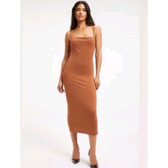 Good American Scuba Spaghetti Bodycon Midi Dress Rust Brown Size 2 Medium - Picture 1 of 6